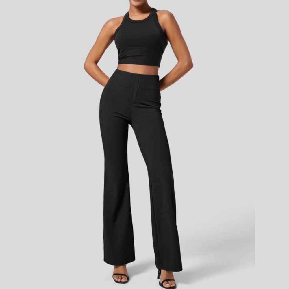 Halara Women Pants Size Medium Flare Leg Black Pull On Stretch Pockets Pants